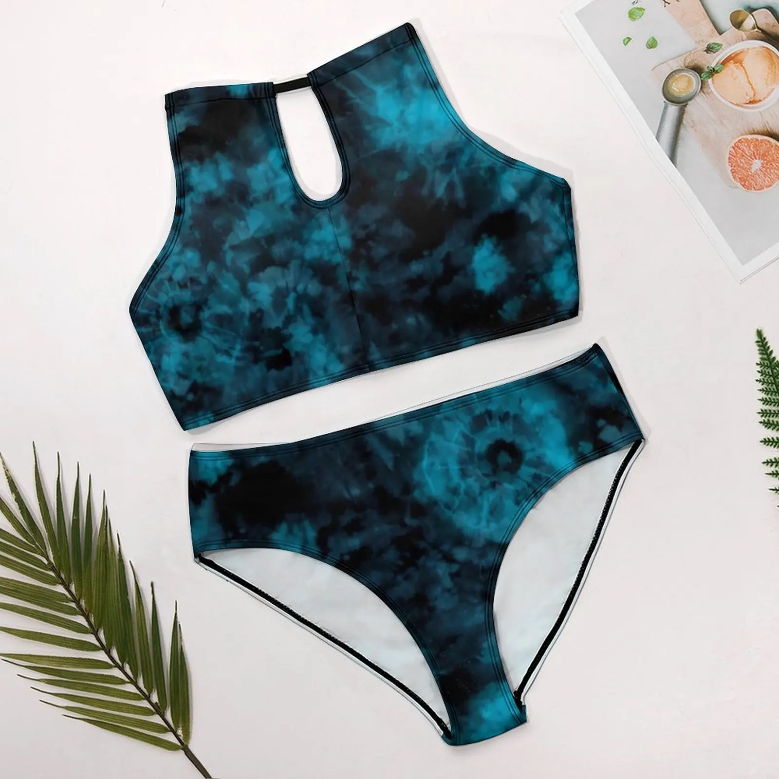 Blauwe En Zwarte Tie Dye Bikini 'S Set Sexy Abstracte Kunst Bikini Badpak Push Up High Cut Badmode Modern Sport Badpak