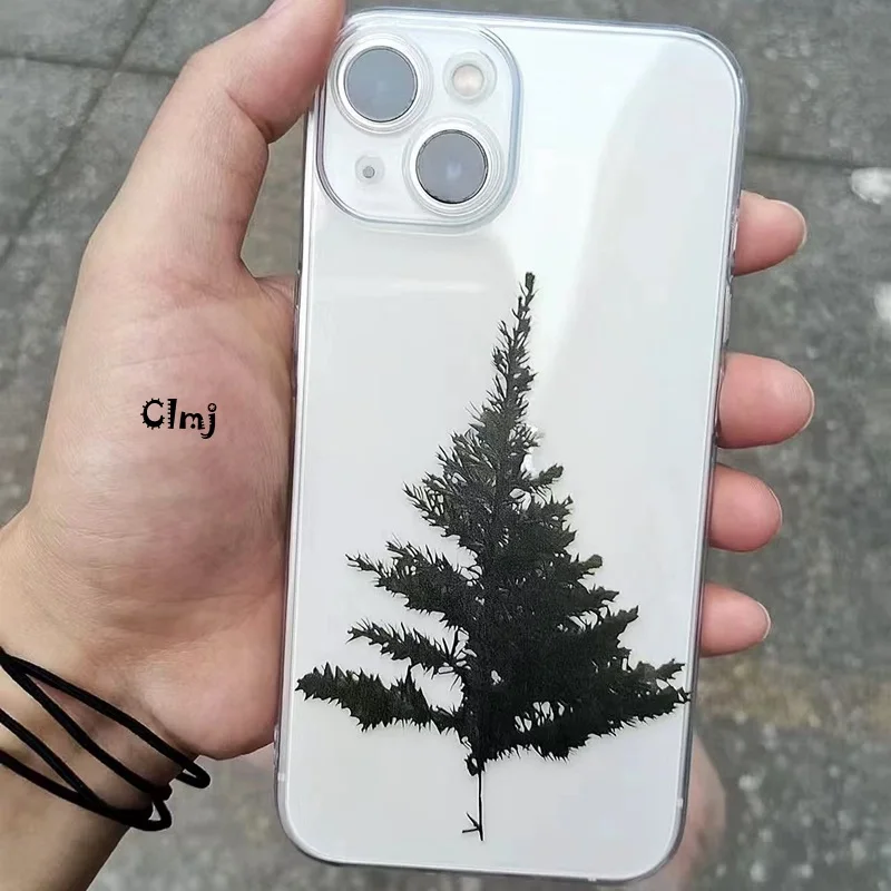 Clmj Korean Pine Tree Phone Case For iPhone 11 13 Pro 12 14 Pro Max 15 Plus XR X XS Max Silicone Phone Cover iPhone Case INS