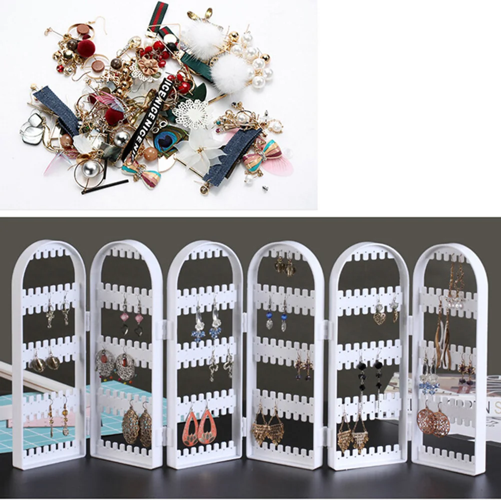 

Держатель для сережек для ювелирных изделий, складная пластиковая подставка, шесть деталей, белый органайзер, беспыльная стойка для демонстрации ювелирных изделий, портативная для колец, часов