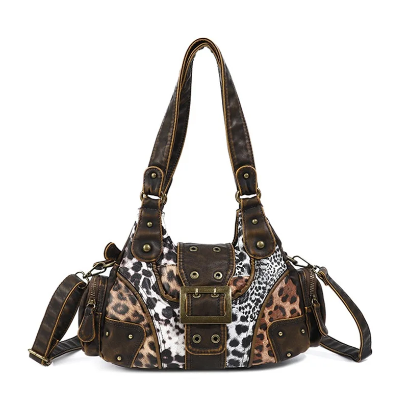 

Vintage Handbags Women Small Shoulder Bag Soft Tote Bag Fashion Leopard Satchel Multi-Pockets Crossbody Shoulder Bag Phone Pack