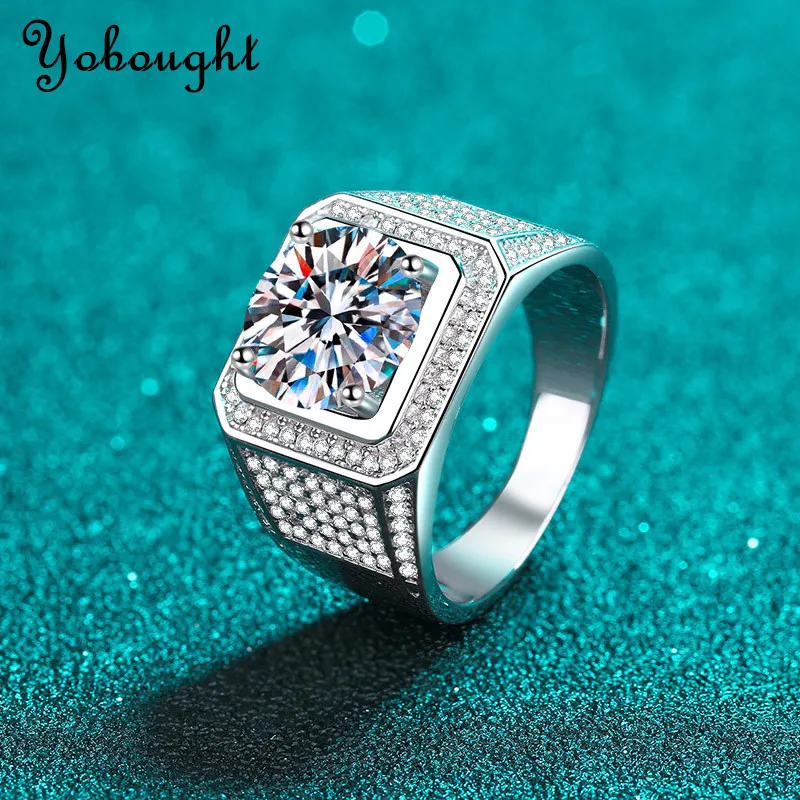 2-5CT Luxury Moissanite Ring for Men D Color Brilliant Halo Wedding Diamond Band S925 Sterling Silver Jewelry Wholesale