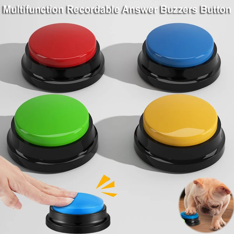 Buzzers de réponse enregistrables multifonctions, bouton d'enregistrement, buzzer d'entraînement pour animaux de compagnie, spectacle de jeu, 4 pièces