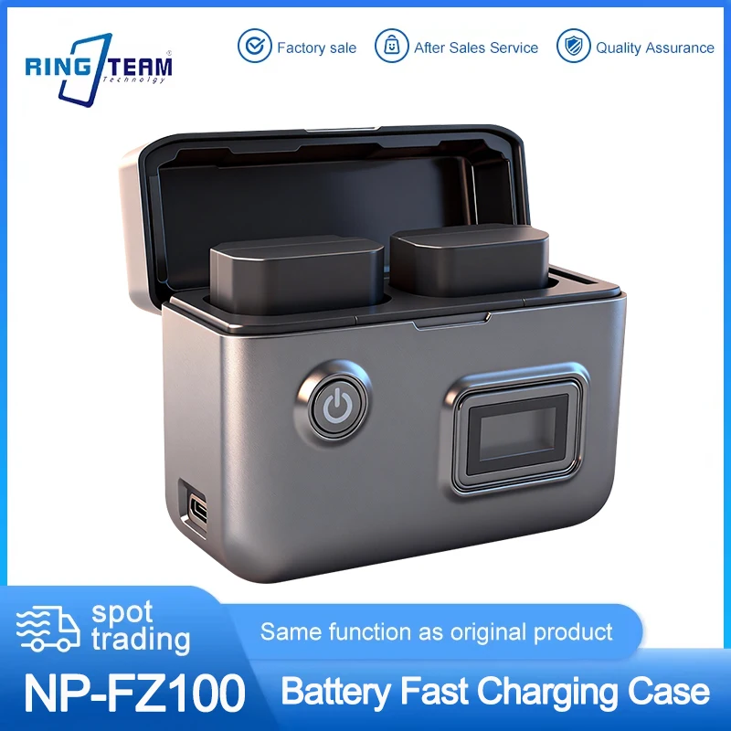 Dual Slot NP-FZ100 Charging Case Smart Fast Charger LCD Digital Display for Sony A1 A7IV A7SIII A7R V FX3 FX30 Camera Battery