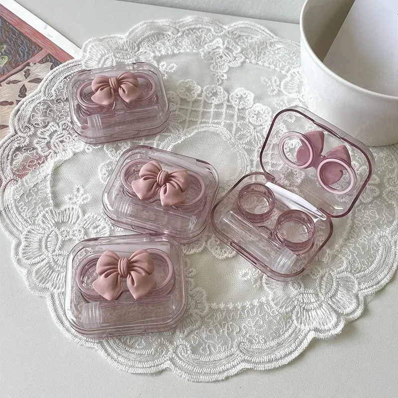 Pink Transparent Love Bow Contact Lens Case Girl Portable Beauty Pupil Box Storage Eye Care Container Box Contact Lens Cases image 4