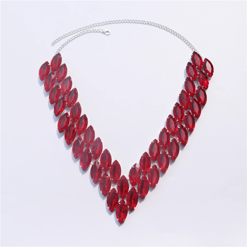 INS Fashion Double Level Red Large Crystal Necklace Ladies Quality Ultra Flash Rhinestone Lock Bone Chain Exquisite Jewelry Gift