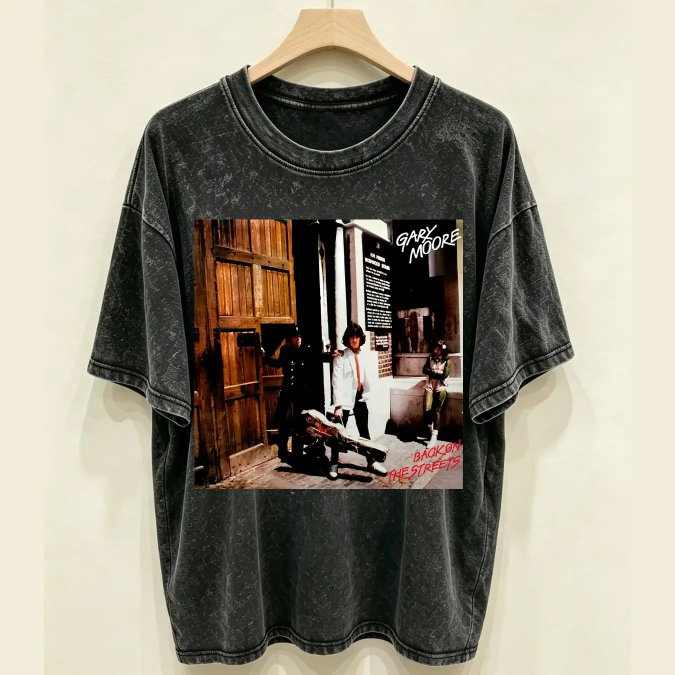 washed T Shirt Vtg GARY MOORE Back On The Streets Cotton Black All Size  vintage Washed Breathable streetwear