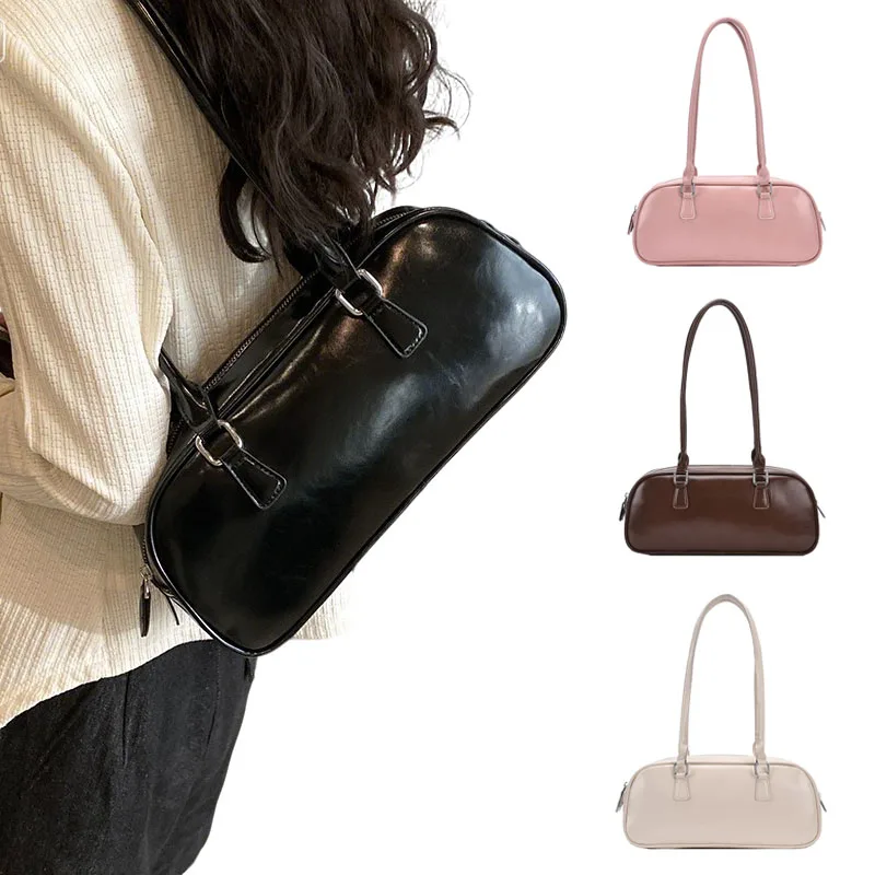 جديد بلون بولي Leather حقائب جلدية تحت الإبط للنساء 2025 ربيع الكورية موضة ريترو حقيبة كتف بسيطة سيدة حقائب اليد والمحافظ