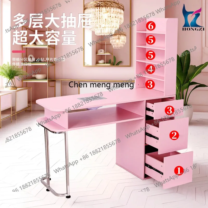 طاولة مانيكير احترافية باللون الوردي مقاس A17، مكنسة كهربائية مدمجة للمانيكير، تخزين تقسيم متجر الأظافر #5