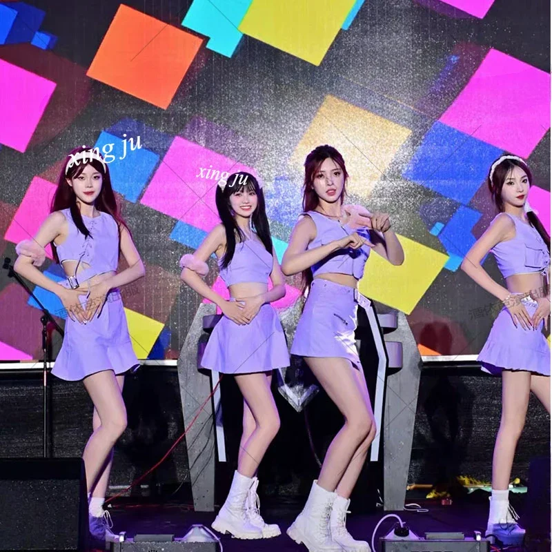 Kpop женские групповые сексуальные топы, короткая юбка, костюм для джазового танца, певица, концертная одежда для выступлений, танцевальная одежда для дня рождения