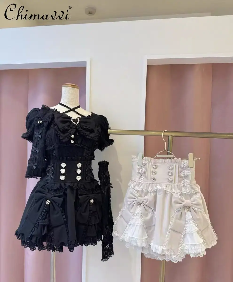 

Liz Japanese Sweet Lolita Outfit Spring Summer New Cute Girls Plaid Bowknot Skirt Long-sleeve Blouse Women's Two-piece Set