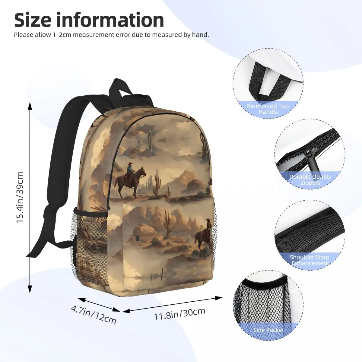 Cowboy In Desert Western Landscape Pattern Backpack Student Boys Girls BookBag Men Women School Bag Computer Shoulder Bags