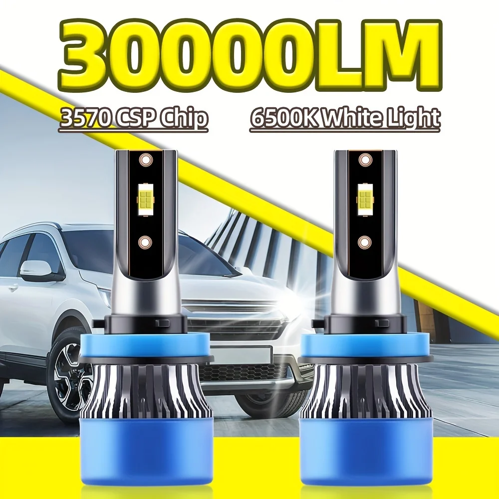 roadsun 2pcs Bright LED 9005/HB3 9006/HB4 H1 H4 H7 H11 H13 9007 200W High Low Beam 30000LM 6500K White Fog Lamp Plug-N-Play