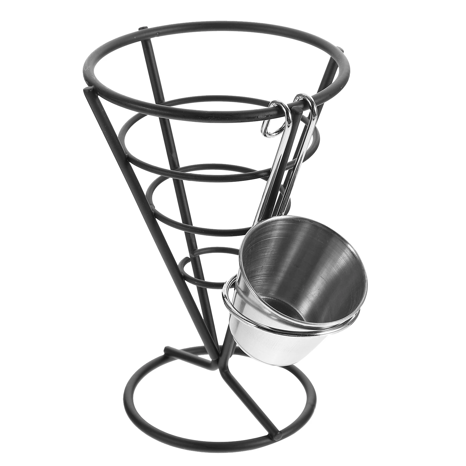 

Stainless Steel French Fries Basket with Hook Cup Black Snack Holder for Home Party Hotel Restaurant Creative Shape Design