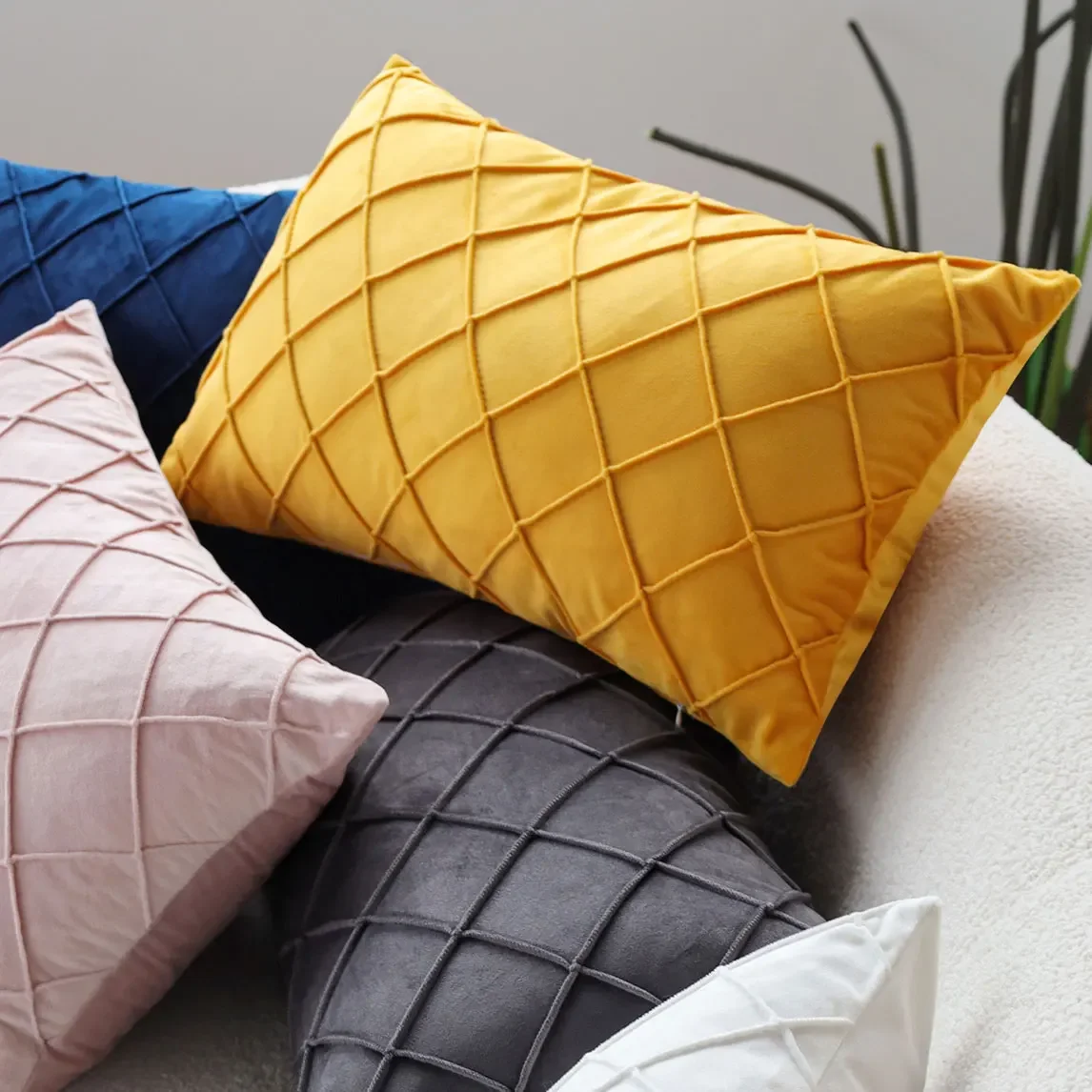 Living Room Pillow Cover Soft Yellow Decorative Pillowcase for Sofa Ins Rectangle Funda Cojin Home Decor Housse De Coussin Chic