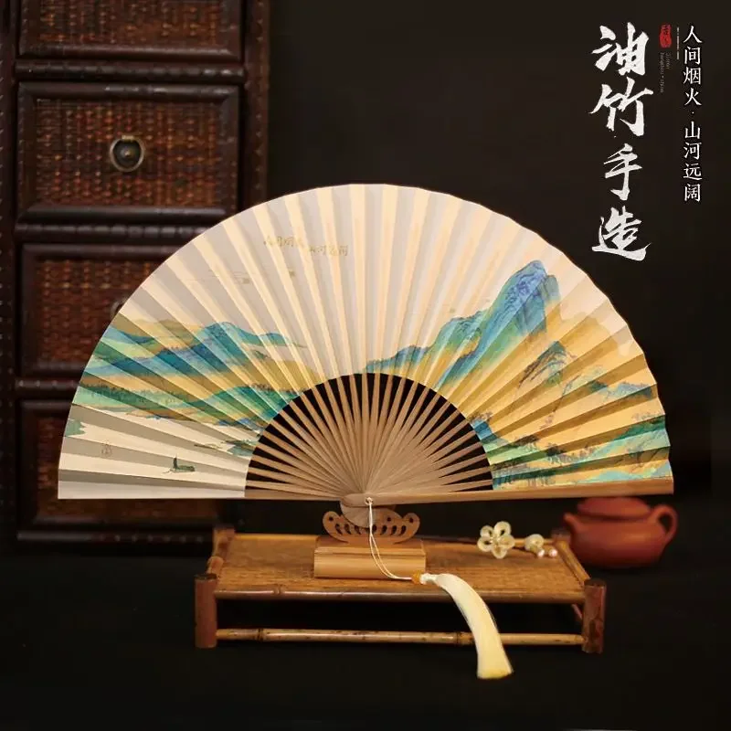 Abanicos de papel Xuan, Ventilador clásico de bambú, Ventilador portátil de papel Para hombres, Abanicos de verano 26.5, Abanicos Para Boda Hanfu Bambou, abanico de mano