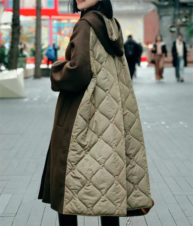 Guobioziy 2026 Women's Jacket Fall New Arrival Solid Color Long Sleeve Hooded Patchwork Loose Coat Parka Warm and Stylish