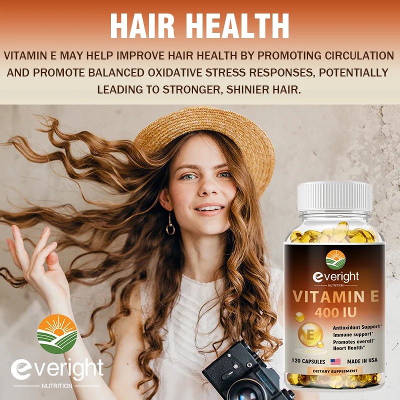 Vitamin E for Anti-aging Whitening Antioxidant Skin, Eye, Hair, Heart, Immune System Health Supplement - 180 Mg 400 IU