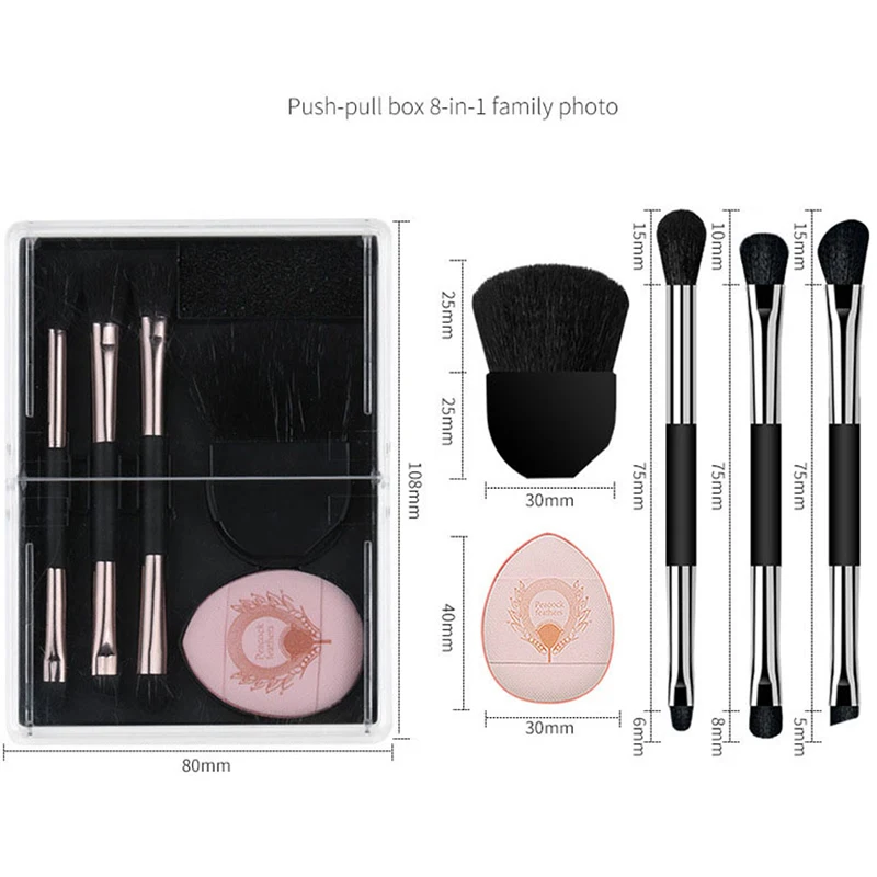 5 pçs pincéis de maquiagem conjunto fundação contorno sombra blush escova em pó puff portátil pincéis cosméticos viagem com caixa