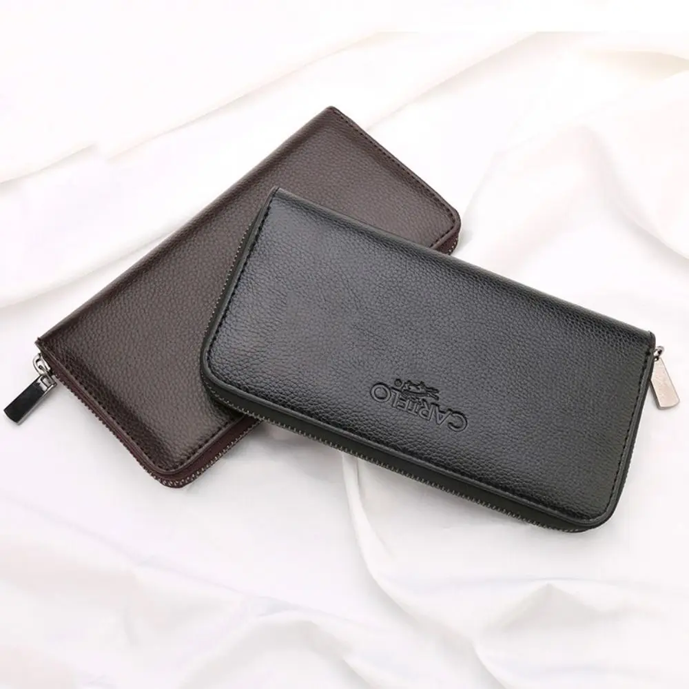 New Men\'s Wallet Short Frosted Leather Wallet Retro Zipper Vertical Wallet Luxury Multi-Card Wallet Phone Bag Coin Purse