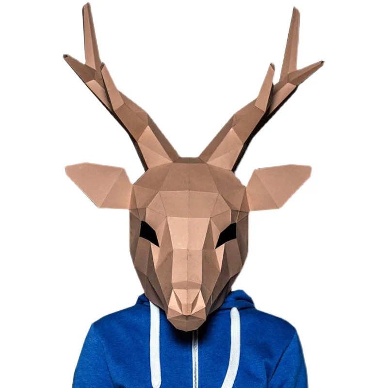 يمكن ارتداؤها الغزلان غطاء رأس قناع ورقي نموذج الحيوان تأثيري ثلاثية الأبعاد لتقوم بها بنفسك Papercraft اوريغامي القبعات ملثمين الكرة حفلة موسيقية الألغاز اللعب