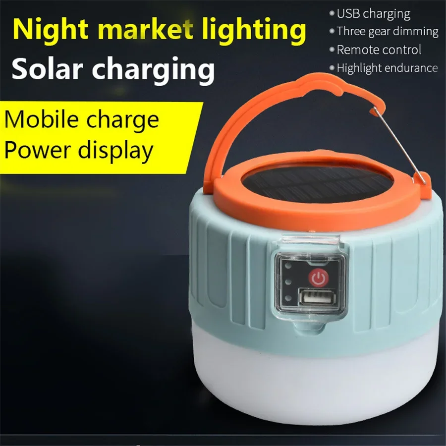 Solar Led Camping Light Outdoor Remote Control Tent Lamp USB Rechargeable Bulb Portable Lanterns Emergency Lights for Hiking BBQ