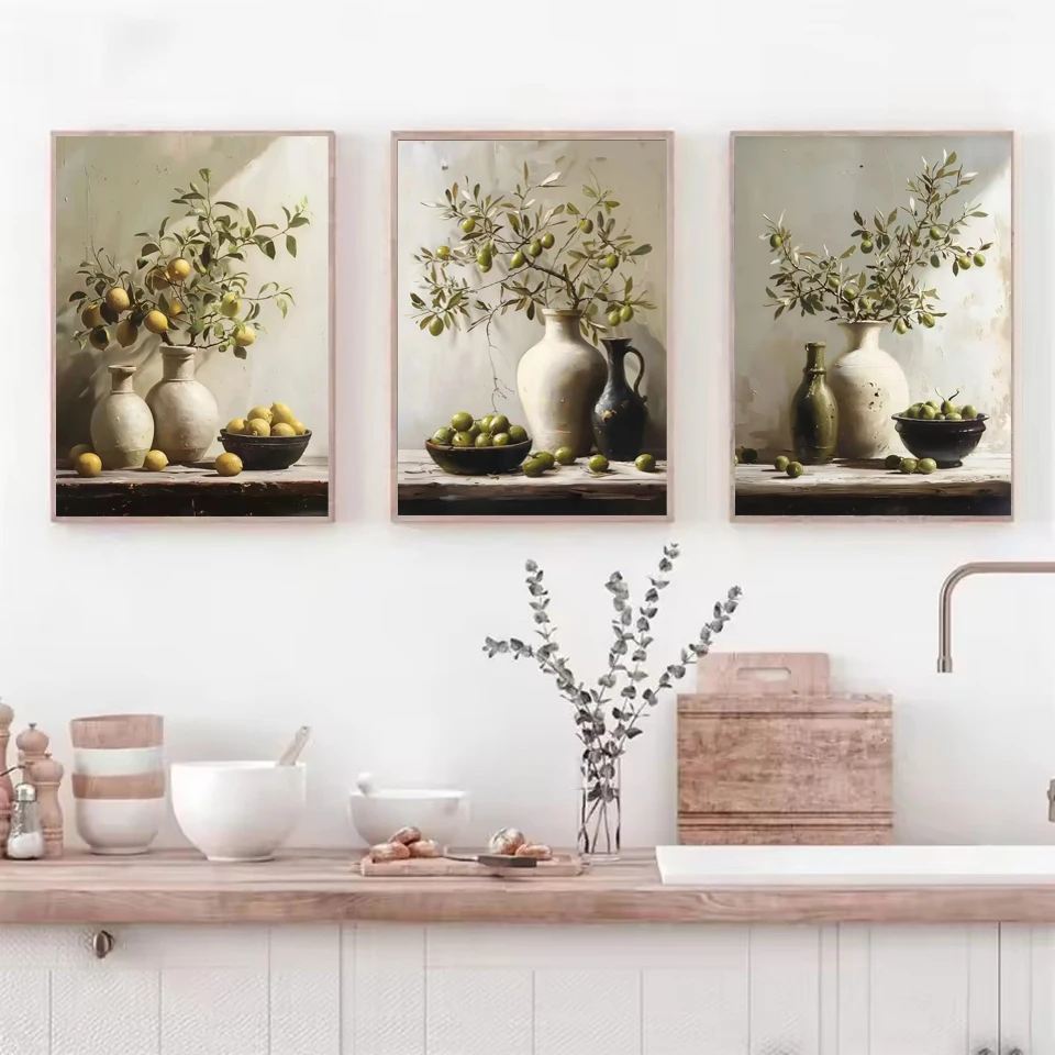 5D DIY Diamond Painting New 2026 Lemon olive Branch Vase Roses Diamond Mosaic  Cross Stitch Kit Flowers Kitchen Home Decoration