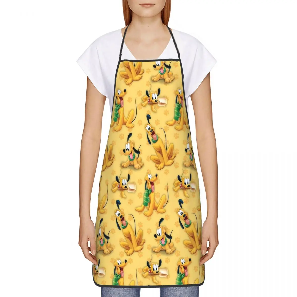 Custom Cute Pluto Aprons Men Women Donald Duck Cartoon Adult Unisex Kitchen Chef Bib Tablier Cuisine Cooking Baking Painting