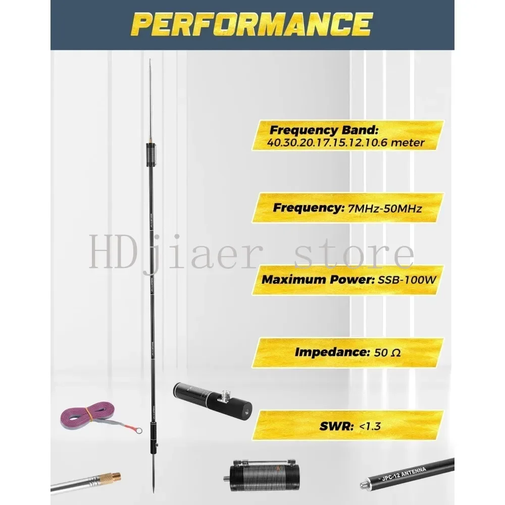 

2025 hot sale JPC-12 HF Antennas for Ham Radio with Slide Regulator 7MHz-50MHz All Band Hf Vertical Antenna 40m-6m 8 Bands - New