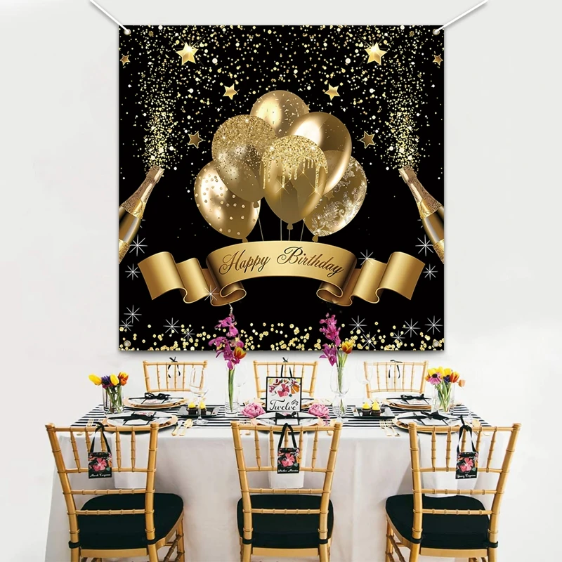 Black Gold Birthday Backdrop 30 40 50 Year Old Birthday Party Decoration Adults Anniversary 30th 40th 50th Birthday Background