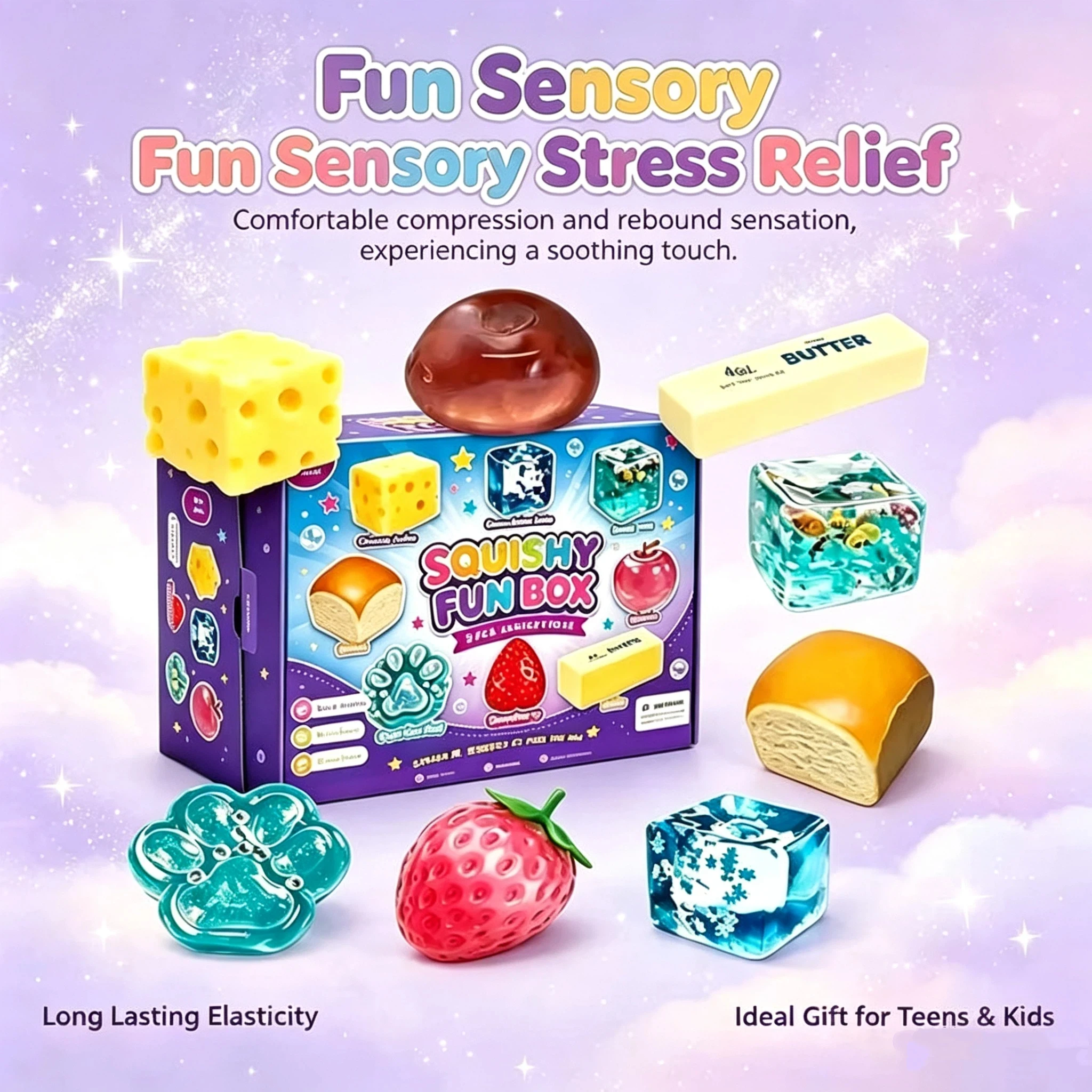 Sensory Fidget Toy Decompression Blind Box Random Color 8pcs/Box Squishy Toy Stress Relief Sensory Fidget Maltose‑Filled Gift