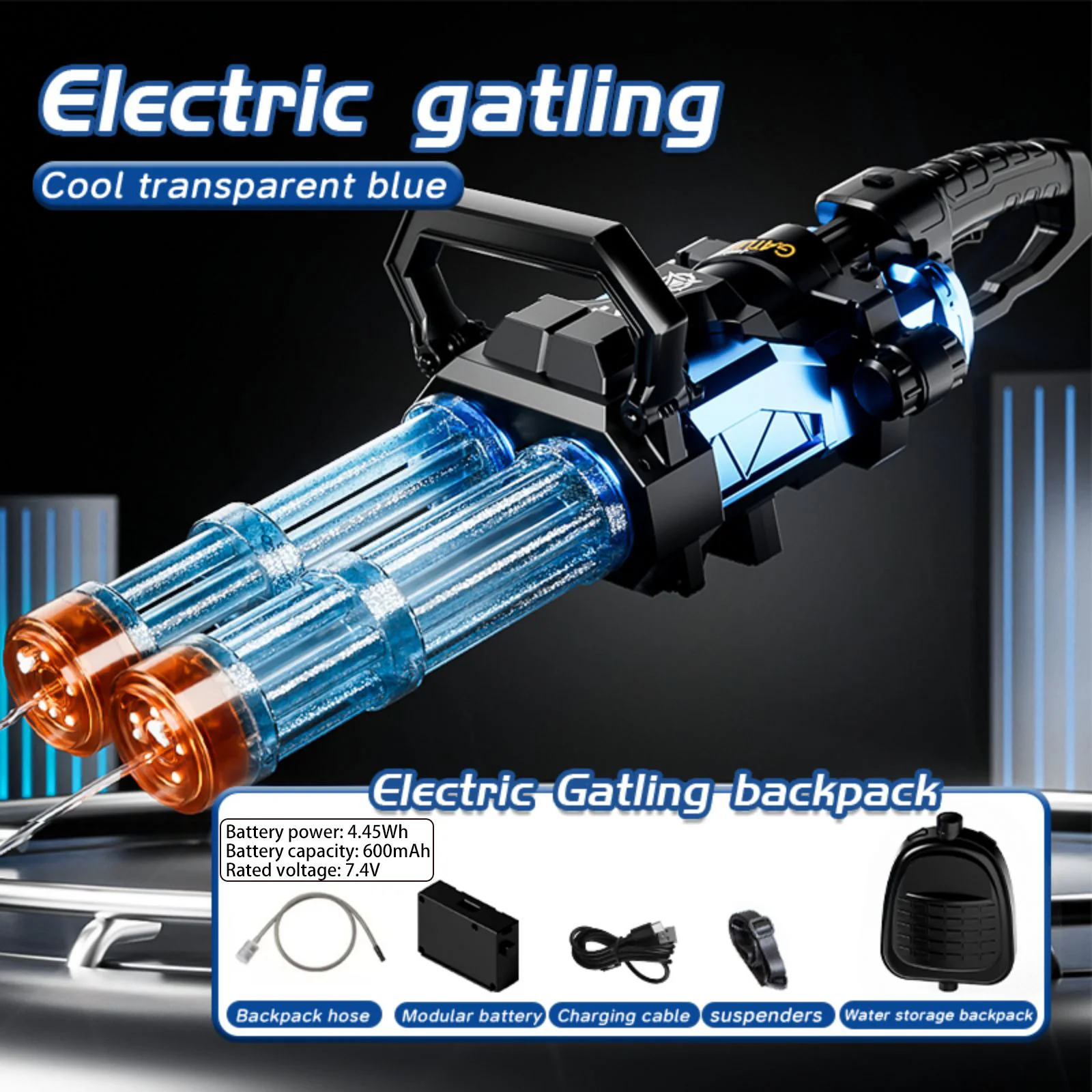 Pistola de água elétrica Gatling mais poderosa com luzes flash, pistolas automáticas de alta potência para adultos, Water Blaster Summer P