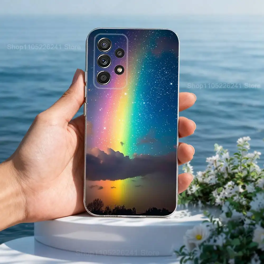 Arco Iris brillante hermoso para Samsung A30,71,51,S9,10,20,Ultra,S22,23,21,PIus,FE,Lite, transparente, funda de silicona
