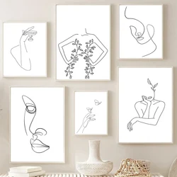 Abstract Woman Face Hands Line Posters Prints Canvas Painting Nordic Minimalist Wall Art Pictures For Living Room Home Decor