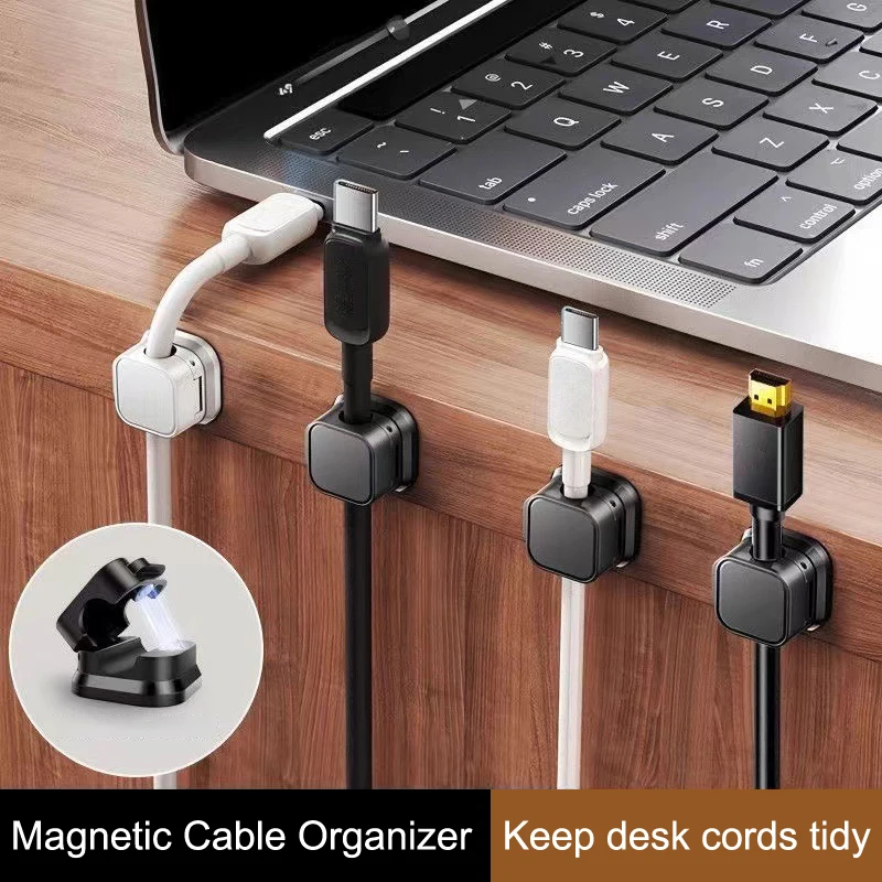 6Pcs Magnetic Cable Clip Cable Smooth Adjustable Cord Holder Under Desk Cable Management Organizer Desk Cable Storage Clips