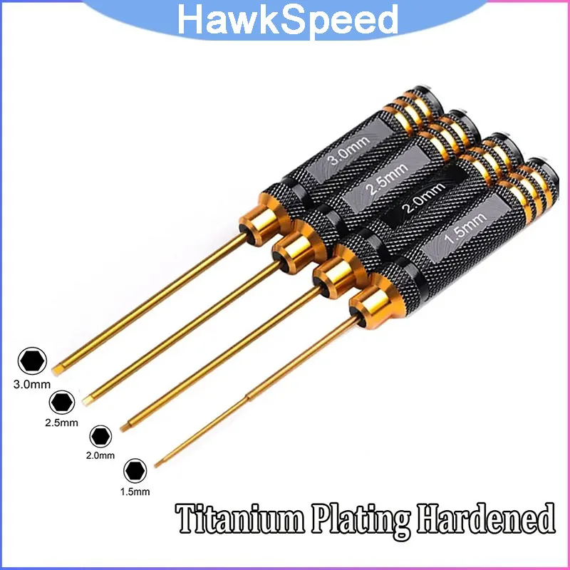 

4PCS Titanium Plating Hex Screwdriver Set, Hardened 1.5/2.0/2.5/3.0mm Hex Keys for RC Helicopter, Car & Toy Maintenance Tools