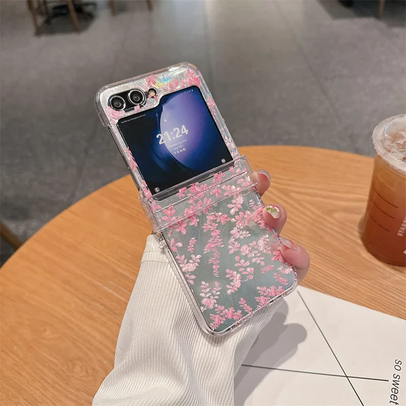 Untuk Samsung Galaxy Z Flip 6 3 4 5 casing Ins gelang kartu bunga casing penutup belakang PC keras untuk Samsung Z Flip5 ZFlip5