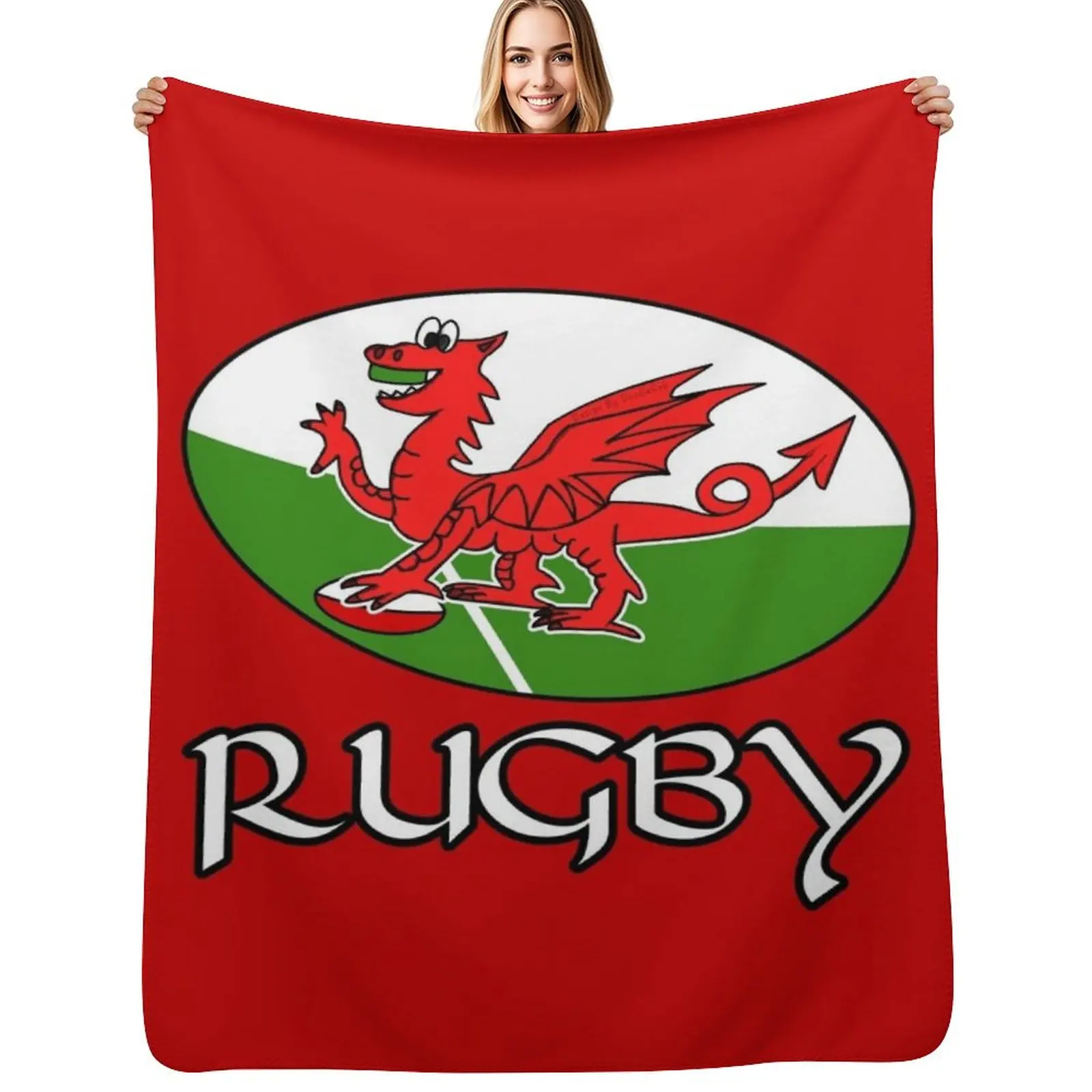 

Welsh Dragon Wales Flag Rugby Ball Throw Blanket Warm Napping Blanket for Office Couch Bed