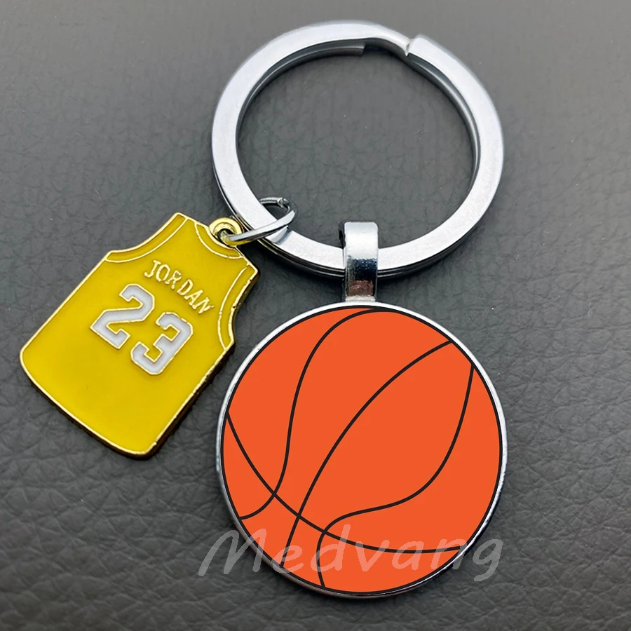 Basketball silhouette glass keychain creative jersey keychain pendant basketball enthusiast jewelry gift keychain