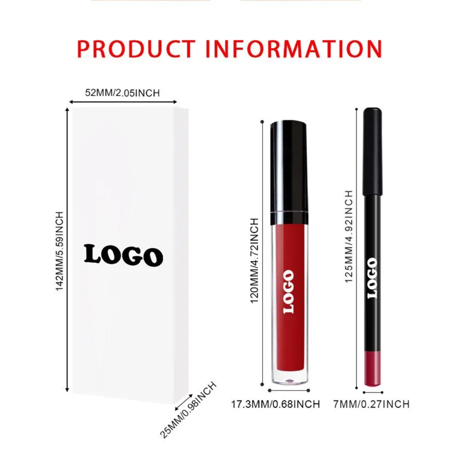 Non Stick Cup Waterproof Long Lasting Matte Lip Gloss Lip Liner Pencil Set Private Label Custom Logo Vegan Makeup Wholesale