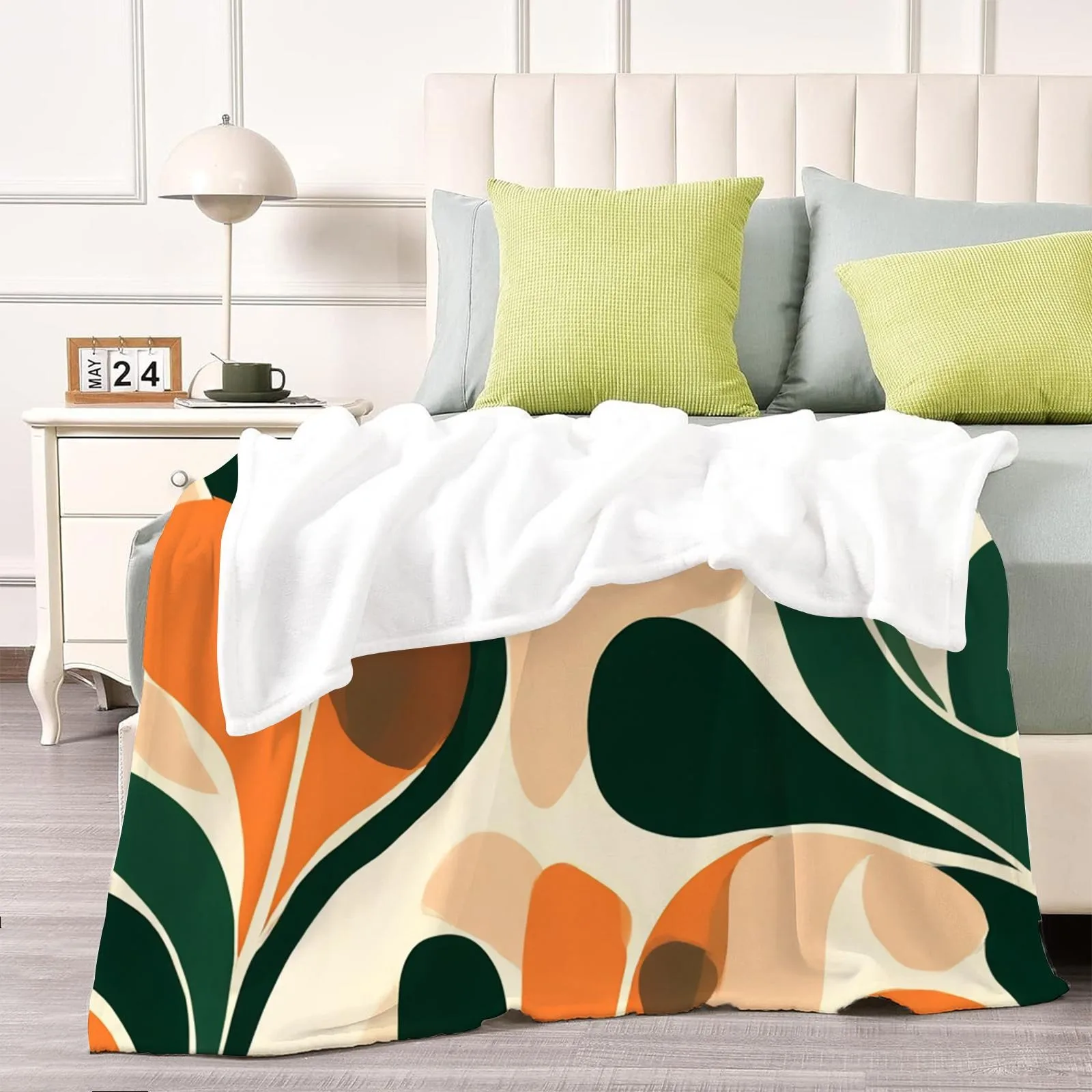 Earth-Tone Abstract Leaf Throw Blanket: Olive & Terracotta Organic Pattern Mid-Century Modern Cozy Home Decor