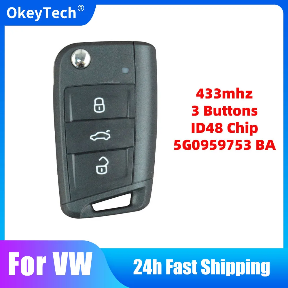 

OkeyTech Smart Remote Car Key For VW Volkswagen Golf7 MK7 Touran Polo Tiguan 433Mhz MQB ID48 Chip