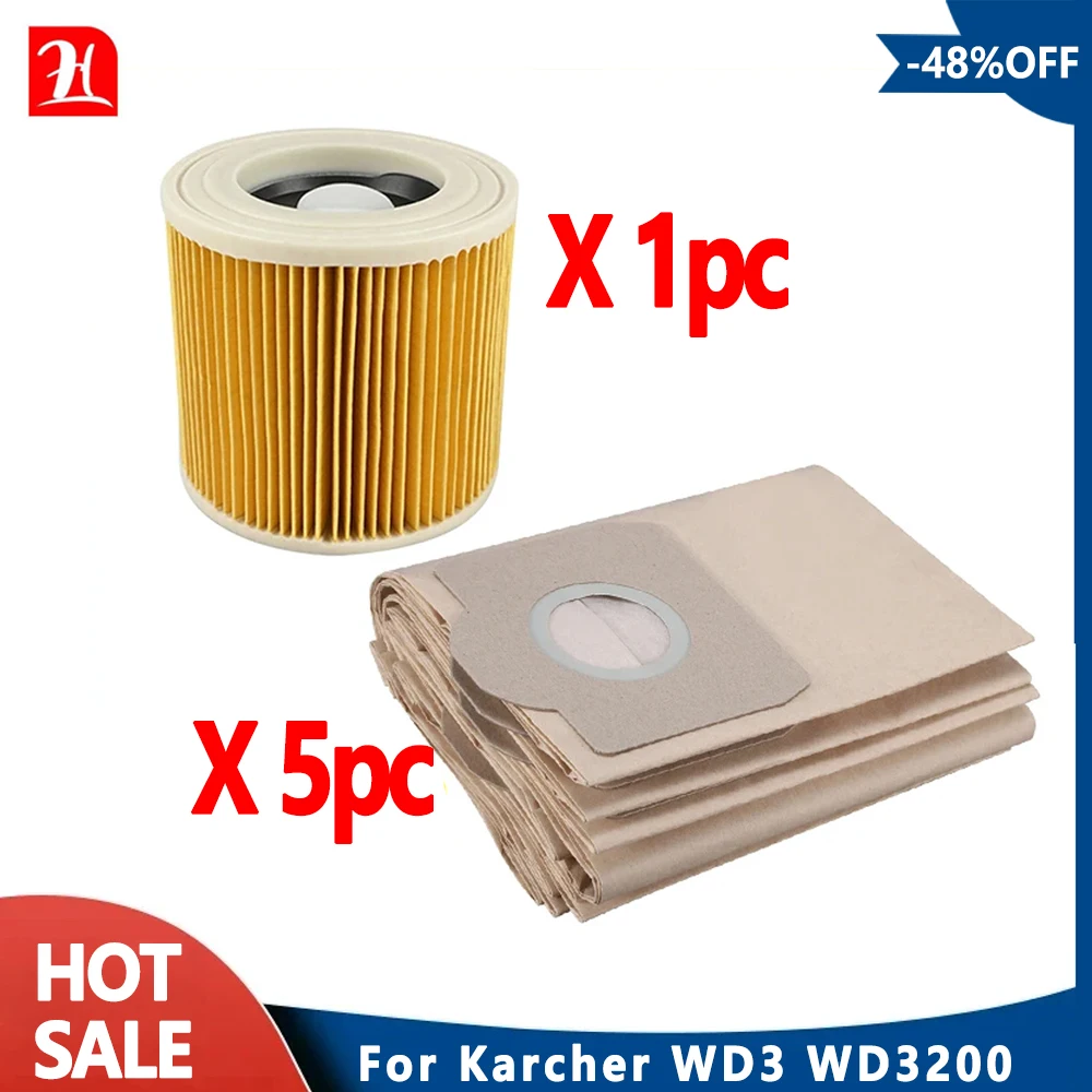 HEPA Filter for Karcher WD2250 WD3.200 MV2 MV3 WD3 WD2 Vacuum Cleaners Parts Accessories Filters Replacement Dust Bag