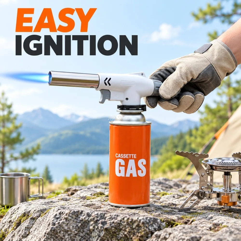 Portable Butane Flame Gun Metal Torch Burner Heating Tool for Welding Baking BBQ Camping Kitchen Outdoor Repair and Craft Use