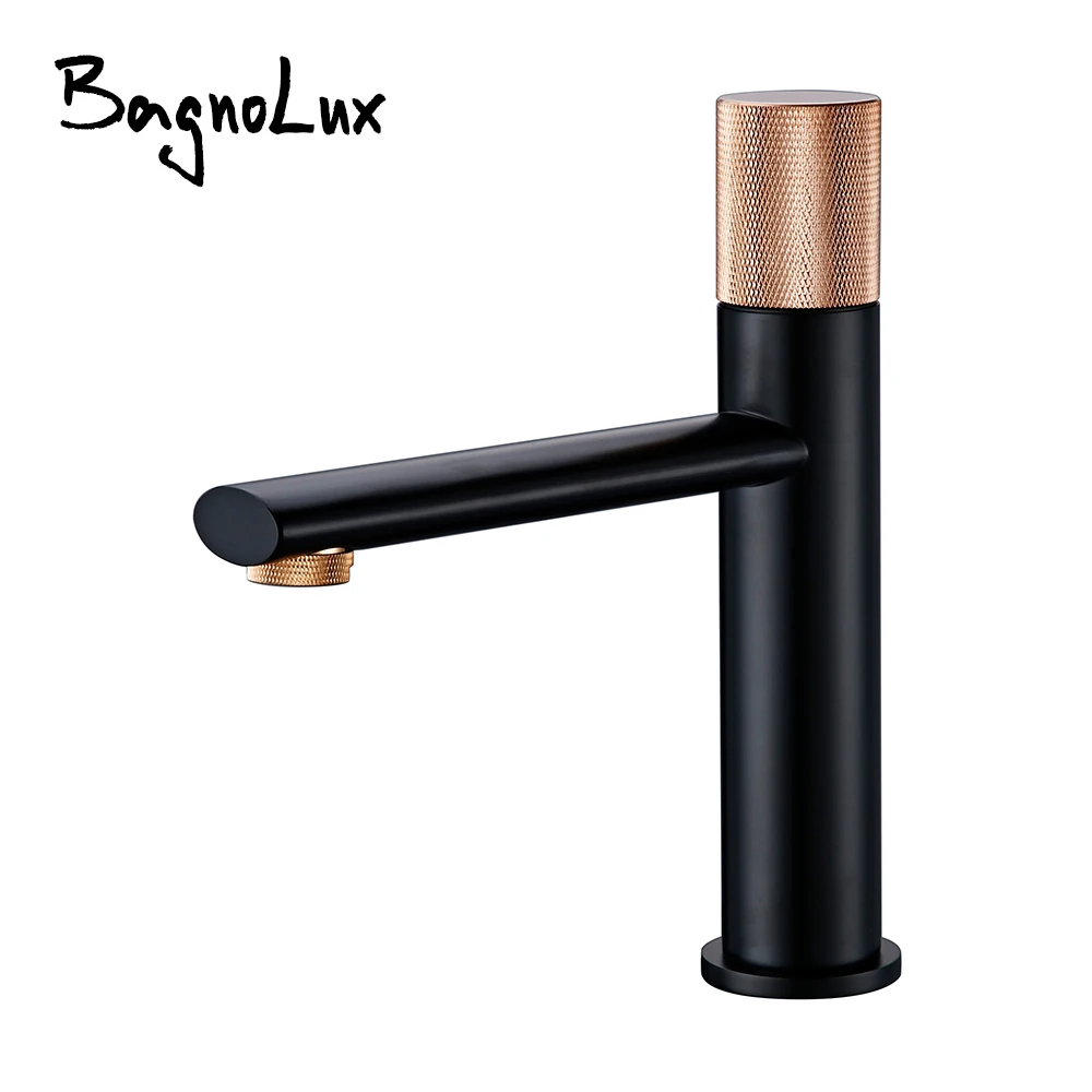 Bathroom Faucet Matte Black Basin Mixer Single Handle Knurled Tap With Hot and Cold Water