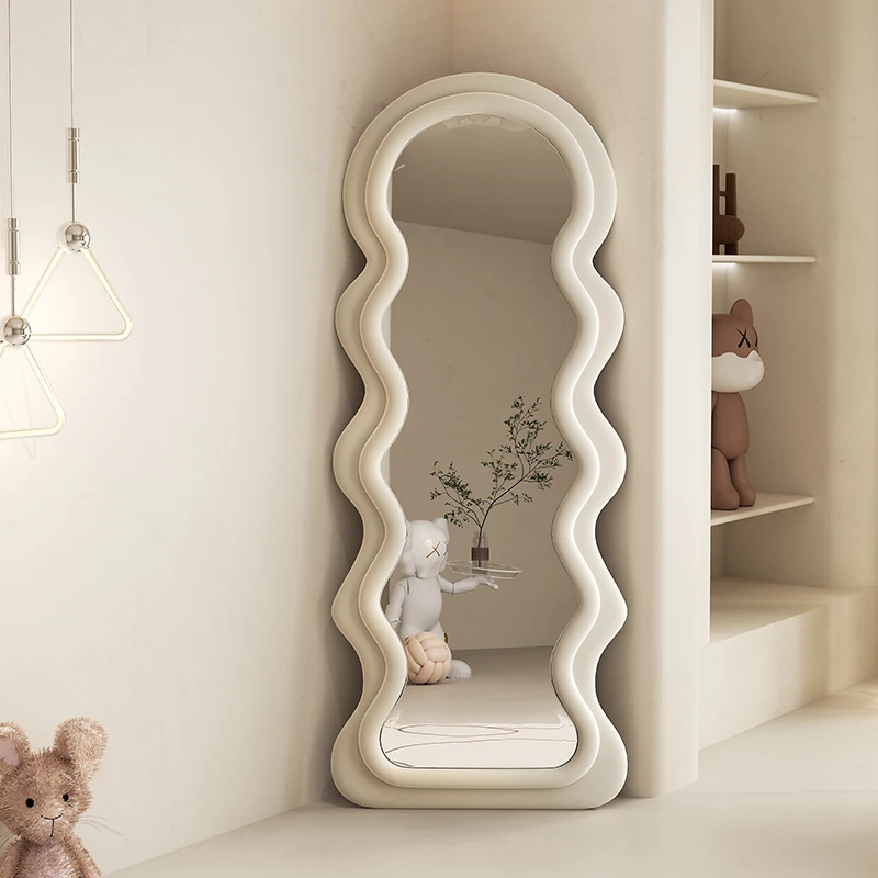 House Wall Mirror Aesthetic Bedroom Cute Nordic Mirror Living Room Wavy Decoration Chambre Home Decoration Accessories LQQ30XP