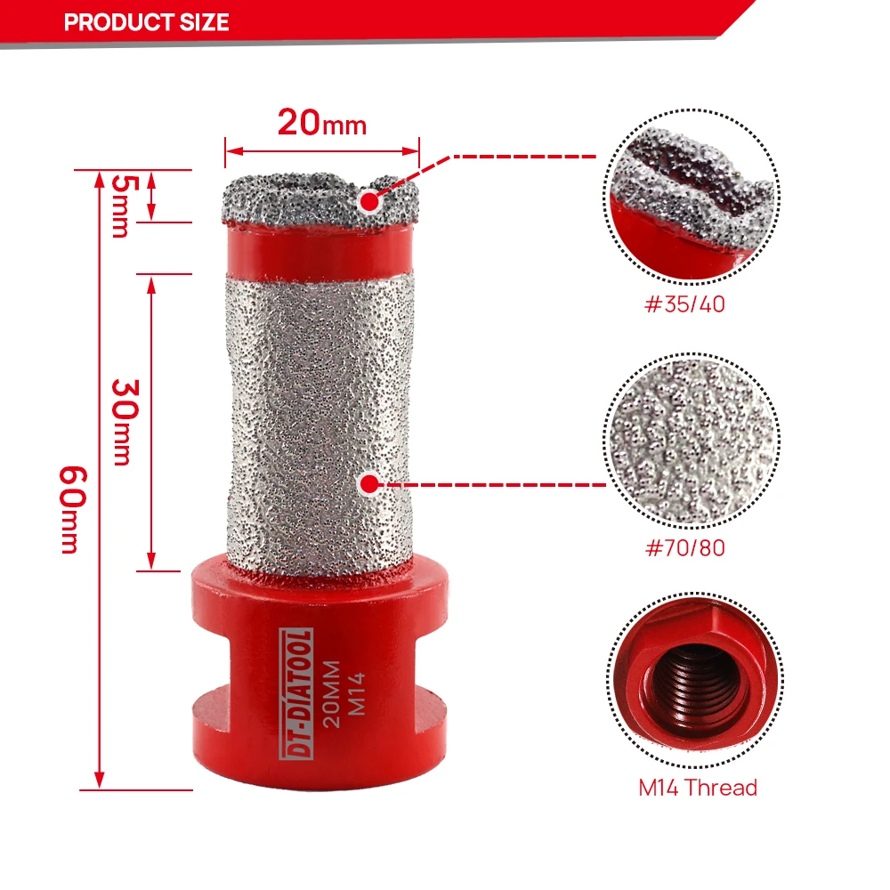DT-DIATOOL  1pc 20mm Grinding  Drilling Cutter M14  Hole Saw Milling Bit Hole Drill Ceramic Porcelain Tile Bit Marble Granite