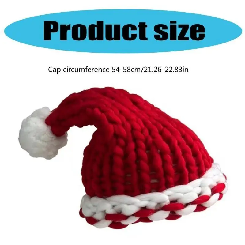 Gorro de Papá Noel bonito y moderno para mujer, gorro de punto grueso de invierno, gorro de punto rojo grueso y cálido para vacaciones