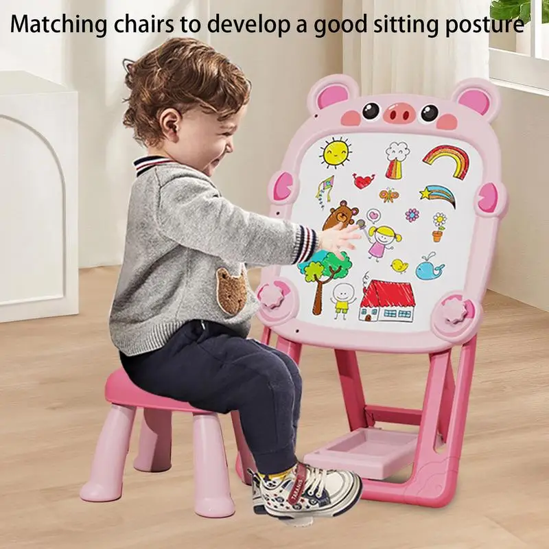 Magnetic Drawing Board Double-Sided Standing Art Easel For Kids Foldable Bracket Magnetic Chalk Board And White Board Easel For