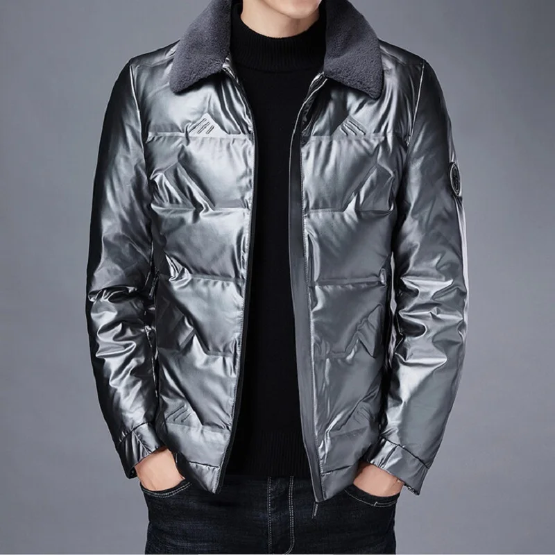 2023 novo inverno quente dos homens espessados velo para baixo jaqueta para baixo casaco jaqueta masculina moda gola de pele de pato branco com capuz para baixo parkas