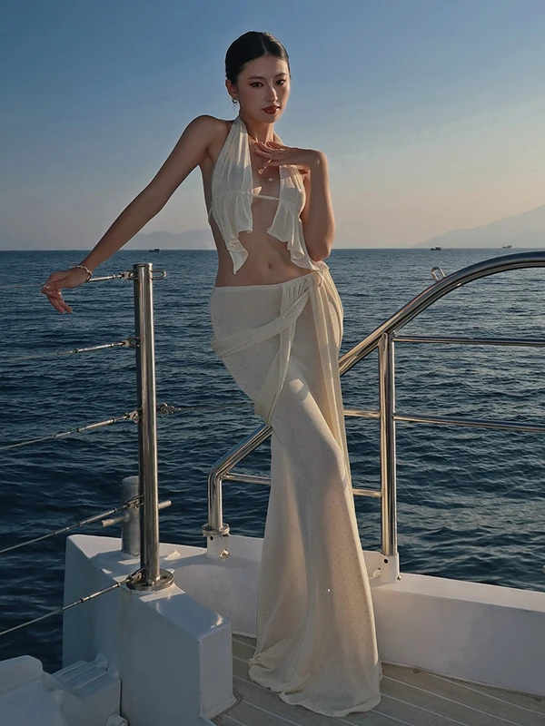 Weird Puss Faion Cruise Par, chaleco colgante con estampado de lunares, falda ajustada para mujer, conjunto Sexy, trajes de verano para mujer